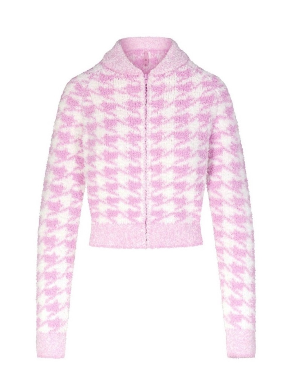 SKIMS Cozy Knit Zip Up Petal Houndstooth Pink NWT L/XL